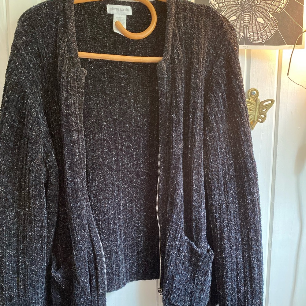Black Chenille zip up cardigan